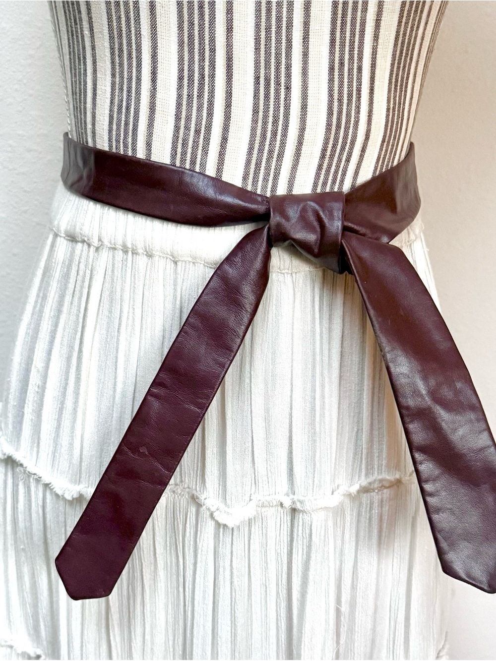 Vintage Vicky Davis New York Aubergine Leather Obi Tie Belt Sash Wrap